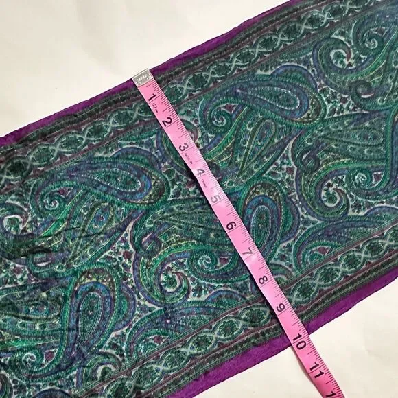 Vintage Harvé Benard Green and Purple Paisley Silk evening scarf - Picture 11 of 11